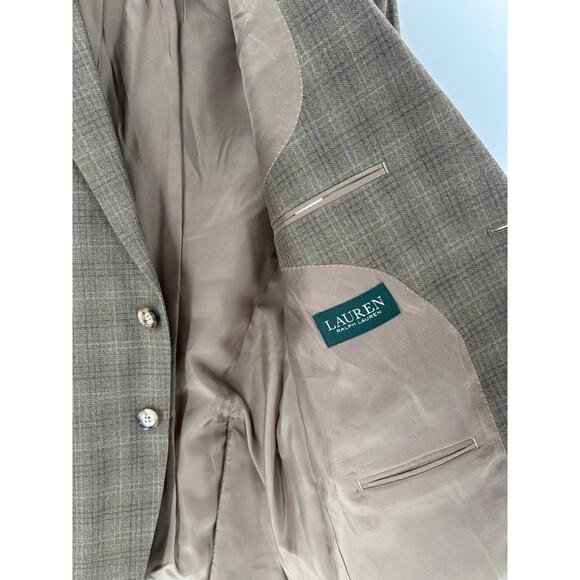 Ralph Lauren Suit Jacket Mens 42S Brown Plaid Silk Wool Single Breasted Tweed - Picture 2 of 15